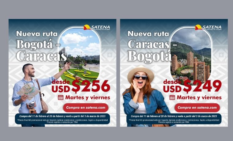 Costo de los boletos aéreos Caracas-Bogotá-Caracas por la aerolínea Satena
