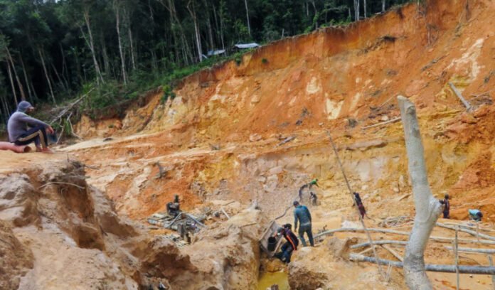 Un yacimiento minero en Ikabarú, al sur de Venezuela. Los yacimientos de oro de la región son objetivos atractivos para los mineros ilegales y los grupos armados. © María Ramírez Cabello