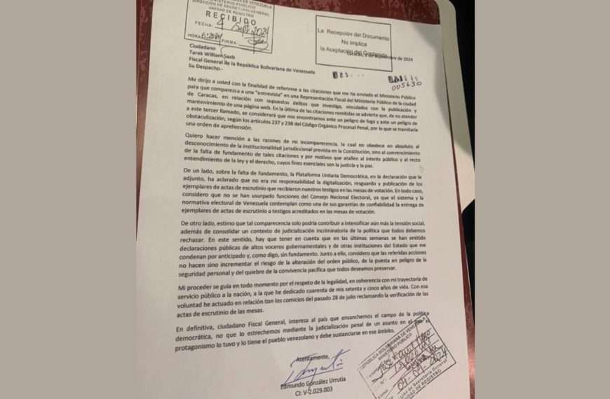 Carta de Edmundo González a la fiscalía