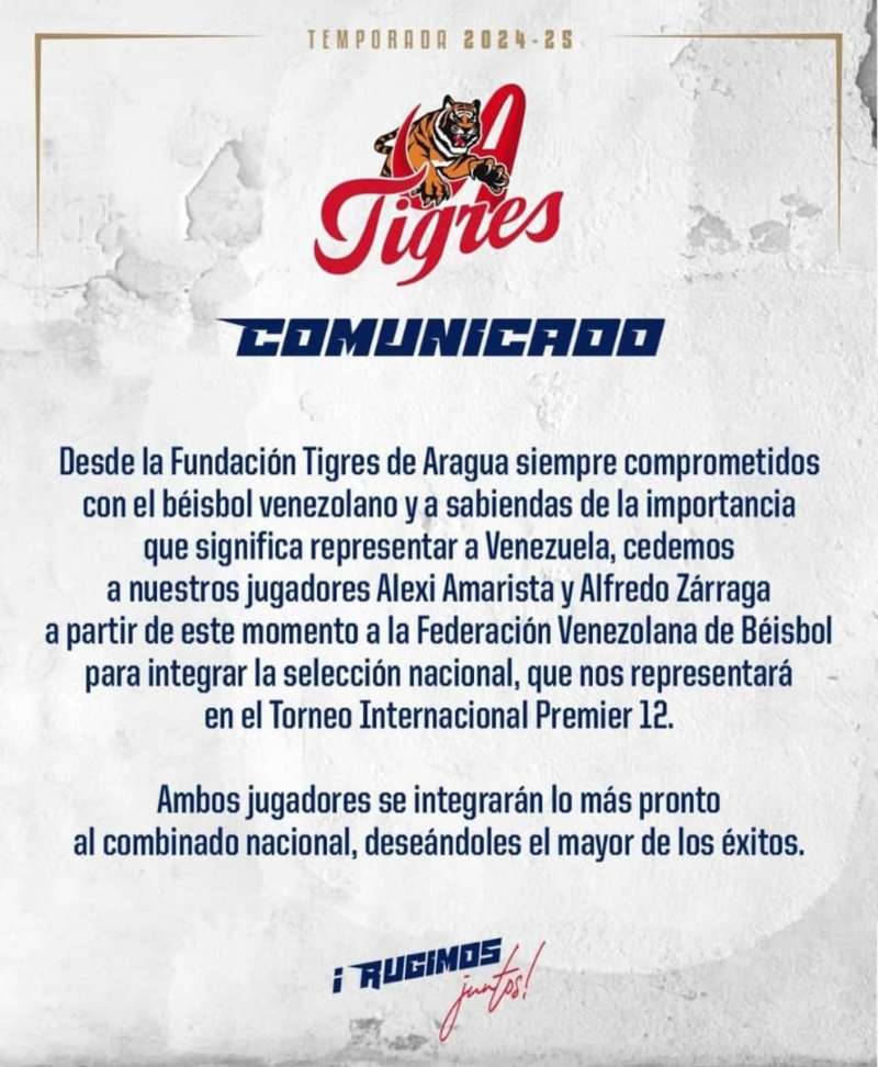 Alexi Amaristano ser parte del roster de los Tigres de Aragua para la cuarta semana de la presente temporada de la LVBP