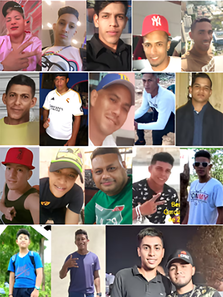 Jóvenes cuyas familias han publicado fotos y videos reclamando por su libertad.