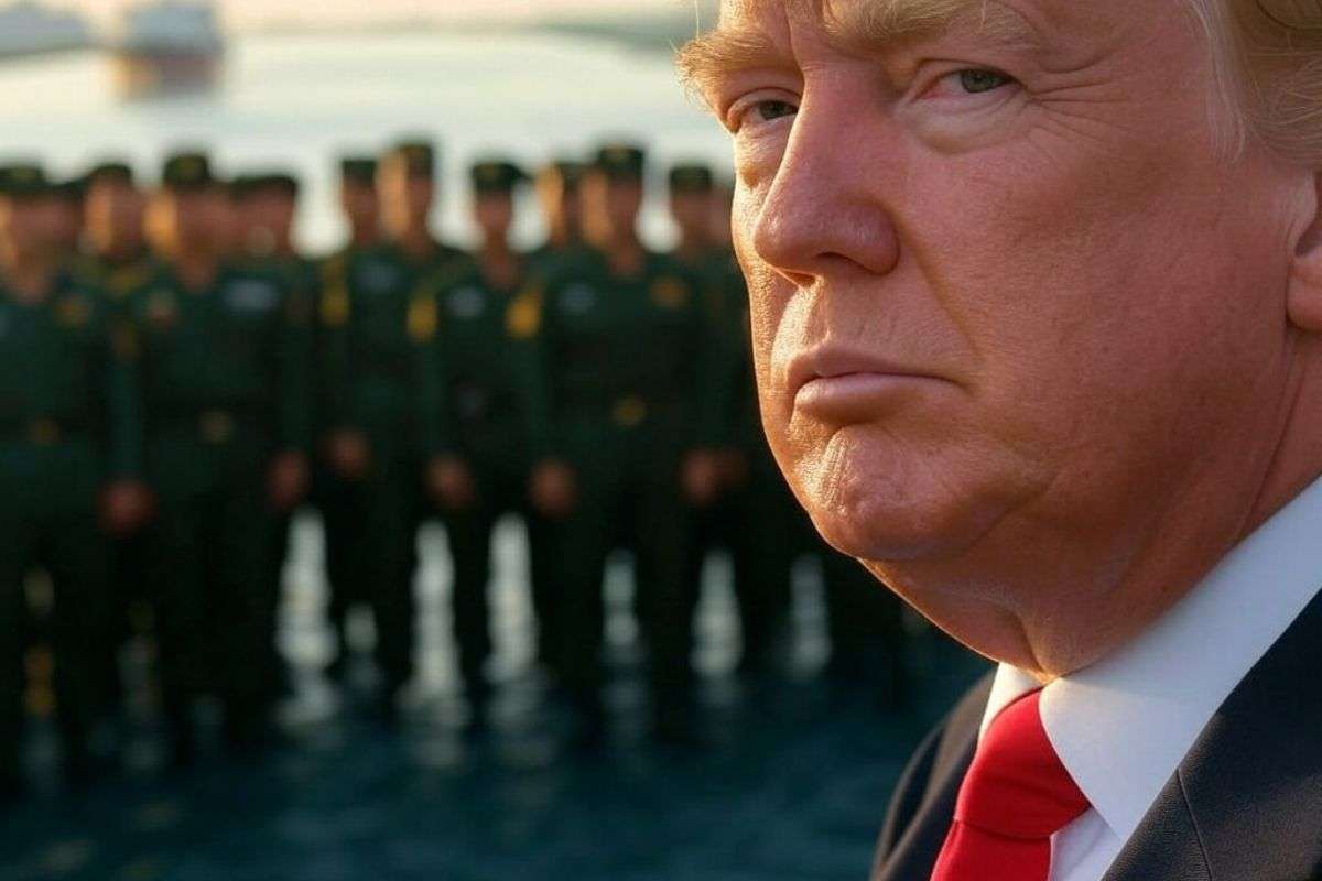 Trump en el canal de Panamá frente a soldados chinos. Imagen en IA