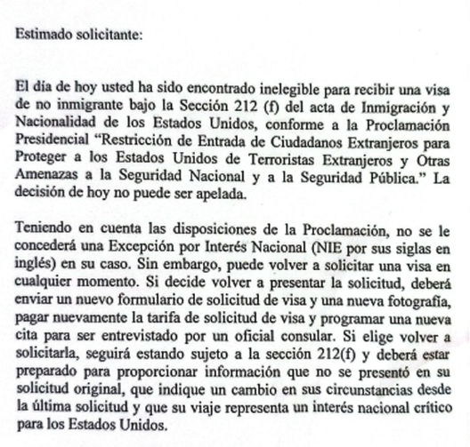 Sección 212(f) del Acta de Inmigración y Nacionalidad