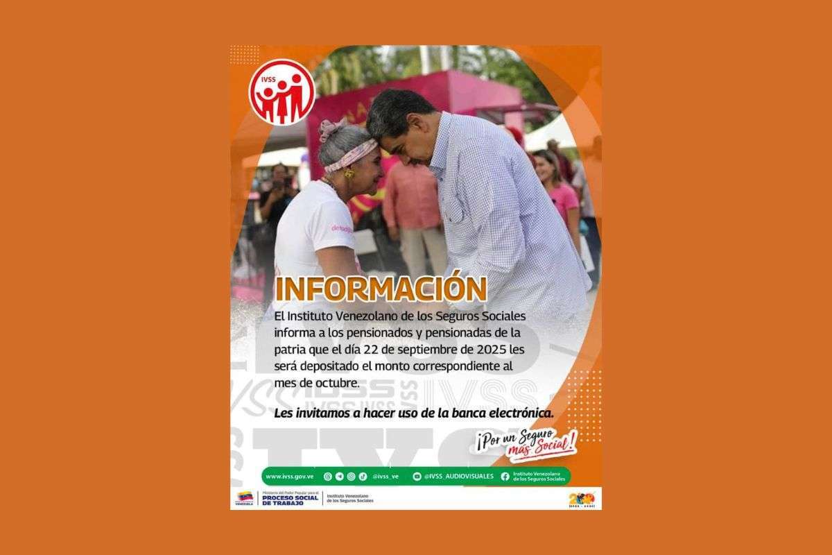 IVSS depositará pensión de octubre este 22 de septiembre