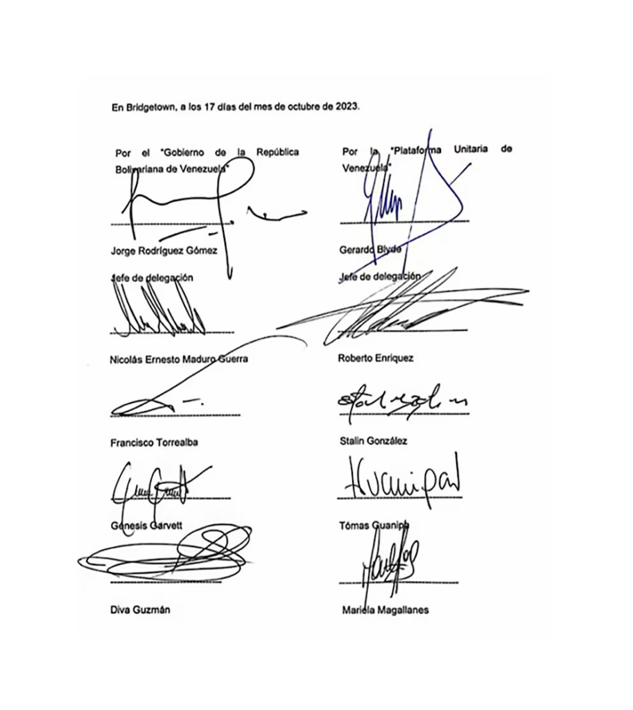 Jorge Rodríguez encabezó la delegación oficialista y Gerardo Blyde la de la oposición que firmó el Acuerdo de Barbados
