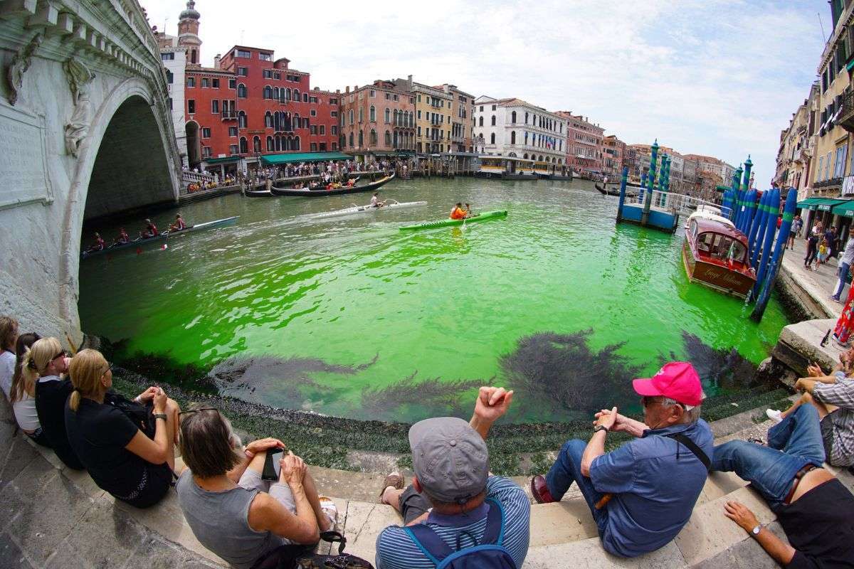 ¡Indignación verde! Ecologistas tiñen Gran Canal de Venecia en protesta