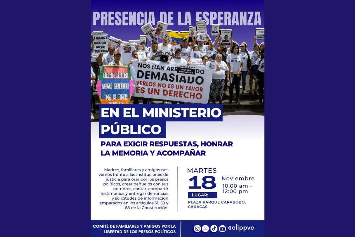Convocan Jornada por los presos políticos frente al Ministerio Público este martes 18Nov