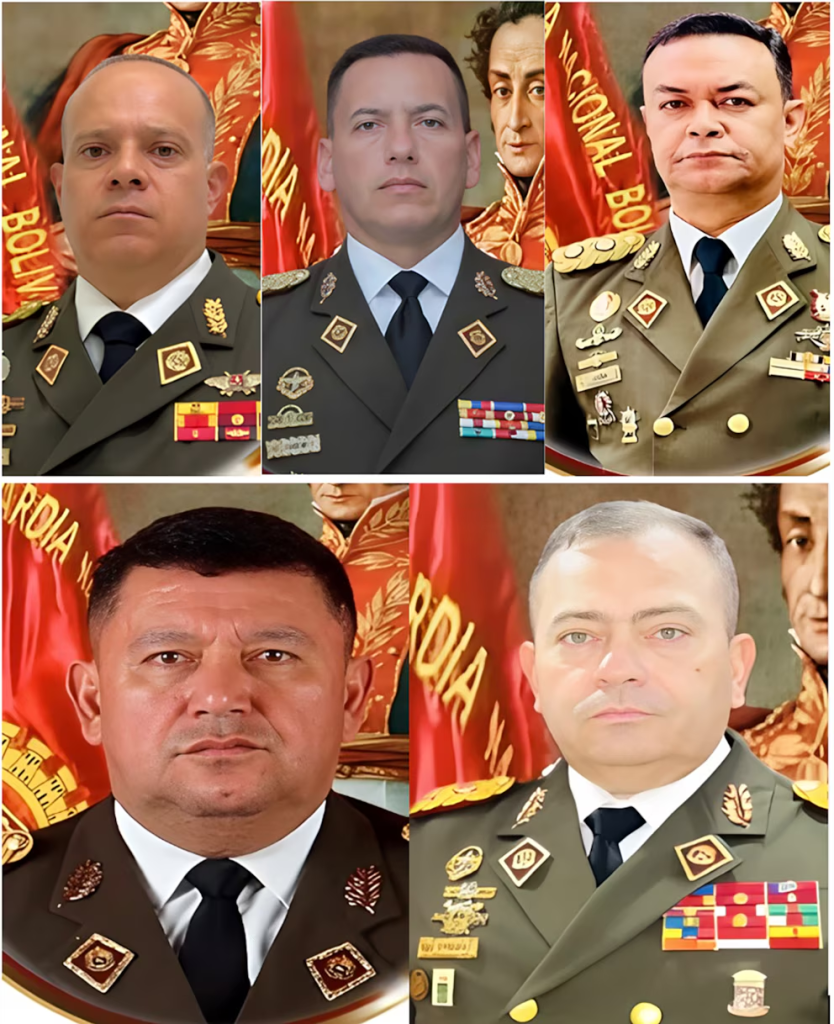 Los altos oficiales que se mantienen en el Estado Mayor General de la GNB son Roberto Alfredo Acosta Garrido, Ramón Alexander Castro Pereira, Atilio José Peña Ruiz, Manuel Valentín Gutiérrez Sánchez y Hernán Dionisio Rincón Paz.