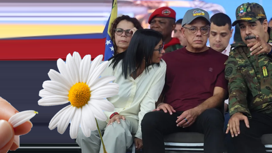 Delcy Rodríguez deshojando la margarita madurista