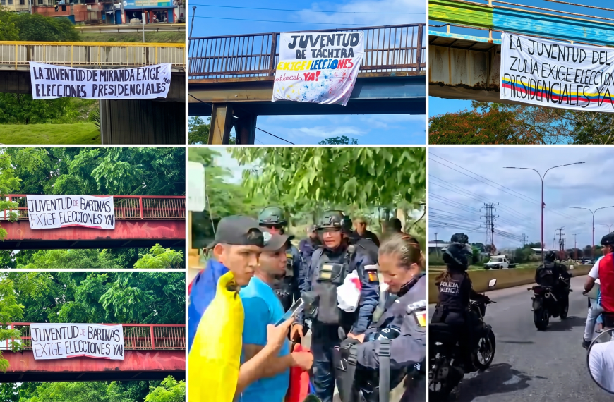 Protestas juveniles en 15 estados de Venezuela exigen fijar la fecha de las elecciones presidenciales.