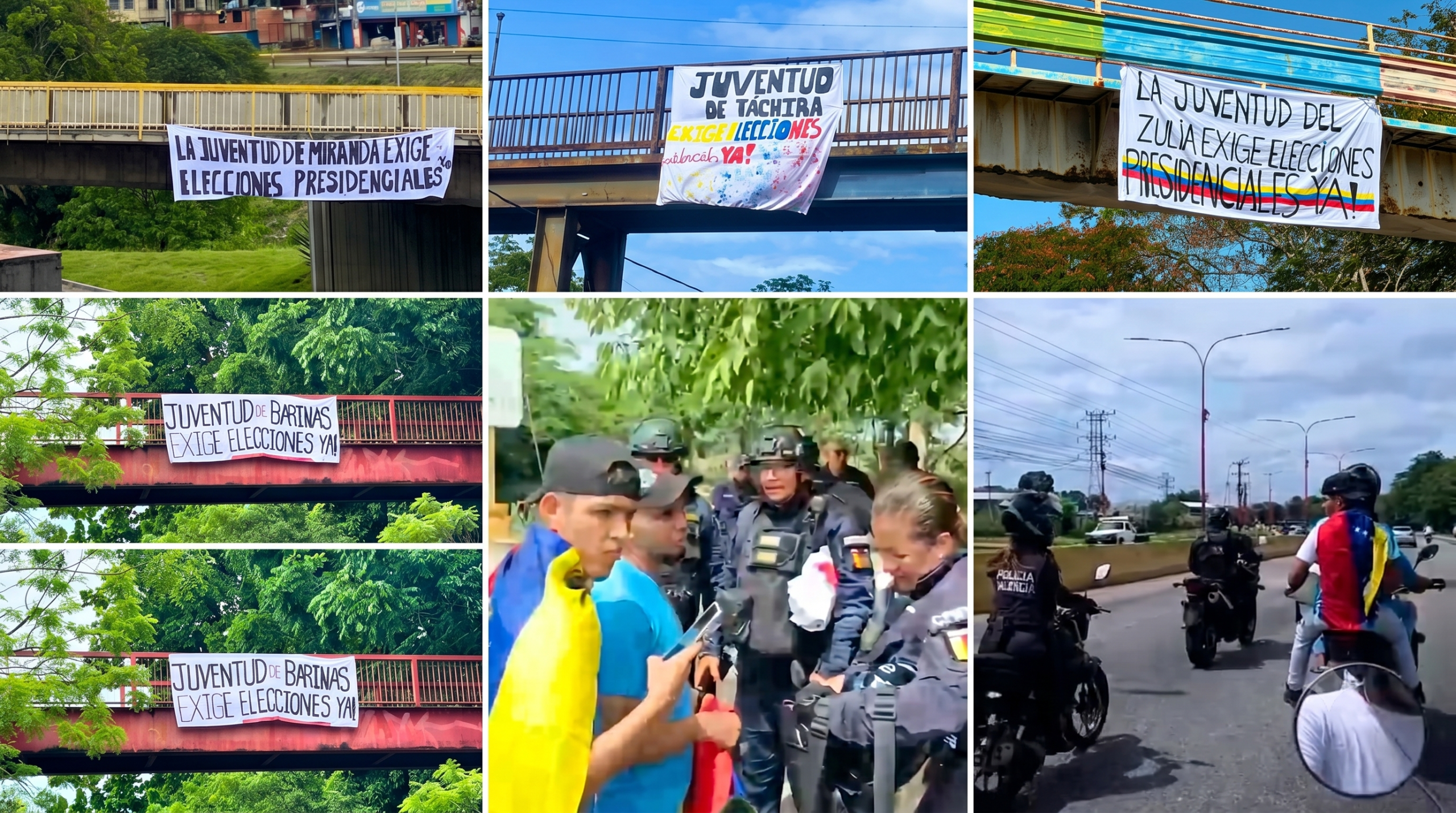 Protestas juveniles en 15 estados de Venezuela exigen fijar la fecha de las elecciones presidenciales.