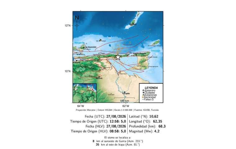 Un temblor de 4,2 sorprende a los habitantes del estado Sucre este jueves