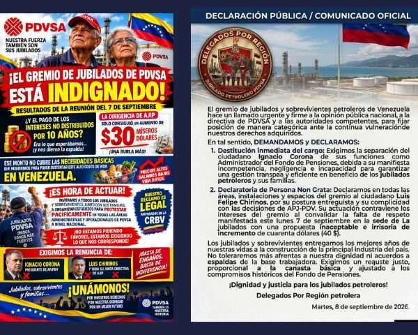 Jubilados de PDVSA denuncian desfalco en fondo de pensiones de PDVSA y convocan a protesta nacional