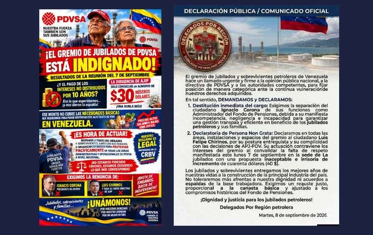 Jubilados de PDVSA denuncian desfalco en fondo de pensiones de PDVSA y convocan a protesta nacional